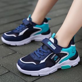 Children''s Shoes Boys summer running shoes children''s light (Specification: Dark blue and green hollow sin/28)