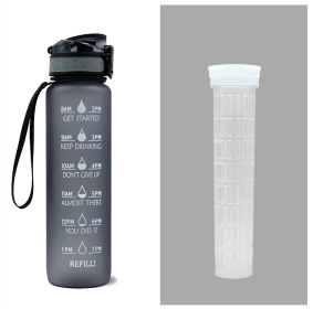 1L Tritan Water Bottle With Time Marker Bounce Cover Motivational Water Bottle Cycling Leakproof Cup For Sports Fitness Bottles (Specification: Grey set/1L)