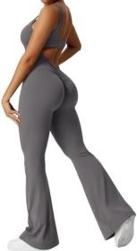 Women Sleeveless Flare Jumpsuits Fitness Yoga Long Pants (Color: dark gray, size: XS)