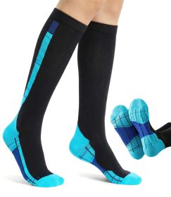 Women's 20-30 mmHg Wide Calf Compression Socks for Running, Cycling & Travel (Color: Blue, size: XL)