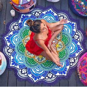 Polygon Printing Tassel Round Bath Towel Yoga Mat (Specification: Blue)