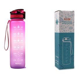1L Tritan Water Bottle With Time Marker Bounce Cover Motivational Water Bottle Cycling Leakproof Cup For Sports Fitness Bottles (Specification: Pink purple gradient with box/1L)