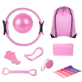 14 Piece Pilates Kit with Resistance Bands, Pilates Ring, Yoga Ball & Accessories for Home Workouts – Pink (Option: Pink)