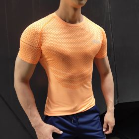Men's Elastic Leisure Running Equipment Exercise T-shirt (Specification: Bright orange/2XL)