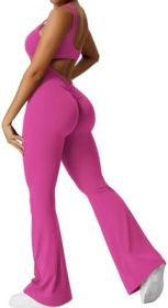 Women Sleeveless Flare Jumpsuits Fitness Yoga Long Pants (Color: Rose Red, size: XS)