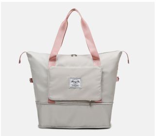 Foldable Large Capacity Women Gym Bags Shoulder Bag Women Training Travel Handle Handbag Yoga Sport Crossbody Tote Bag Women (Specification: Pink gray)