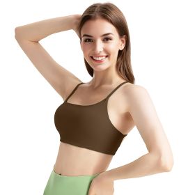 Women's Cross Back Padded Sports Bra with Removable Pads for Yoga, Gym & Running (Color: Brown, size: S)