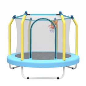 55-inch Trampoline For Kids Indoor & Outdoor Small Toddler Trampoline With Basketball Hoop (Specification: Blue)