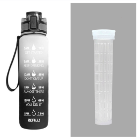 1L Tritan Water Bottle With Time Marker Bounce Cover Motivational Water Bottle Cycling Leakproof Cup For Sports Fitness Bottles (Specification: White gray gradient set/1L)