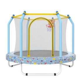 55-inch Trampoline For Kids Indoor & Outdoor Small Toddler Trampoline With Basketball Hoop (Specification: Blue Forest)
