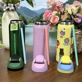 304 stainless steel outdoor sports water bottle, portable and leak-proof, suitable for daily travel, mountain climbing and fitness activities, etc (Color: Pink)
