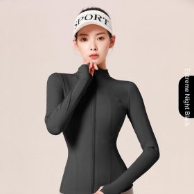 Yoga Clothes Sports Jacket Nylon Long Sleeve Stand Collar Zipper Running Fitness Clothes (Specification: Star Black/XXL)