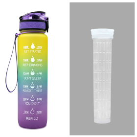 1L Tritan Water Bottle With Time Marker Bounce Cover Motivational Water Bottle Cycling Leakproof Cup For Sports Fitness Bottles (Specification: Purple blue yellow gradien set/1L)