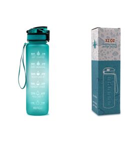 1L Tritan Water Bottle With Time Marker Bounce Cover Motivational Water Bottle Cycling Leakproof Cup For Sports Fitness Bottles (Specification: Green gradient with box/1L)