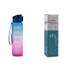 1L Tritan Water Bottle With Time Marker Bounce Cover Motivational Water Bottle Cycling Leakproof Cup For Sports Fitness Bottles (Specification: Blue red gradient with box/1L)