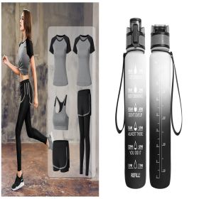 Gym workout Suit (Specification: Five grey black with bottle/M)