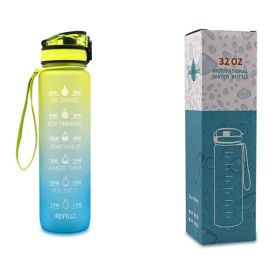 1L Tritan Water Bottle With Time Marker Bounce Cover Motivational Water Bottle Cycling Leakproof Cup For Sports Fitness Bottles (Specification: Yellow blue gradient with box/1L)