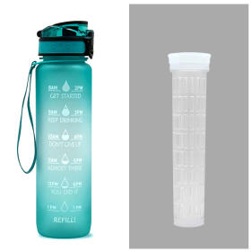 1L Tritan Water Bottle With Time Marker Bounce Cover Motivational Water Bottle Cycling Leakproof Cup For Sports Fitness Bottles (Specification: Green gradient set/1L)