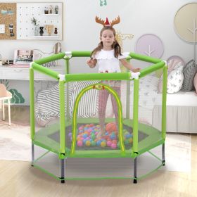 55   Toddlers Trampoline With Safety Enclosure Net And Balls, Indoor Outdoor Mini Trampoline For Kids (Specification: Green)