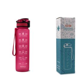 1L Tritan Water Bottle With Time Marker Bounce Cover Motivational Water Bottle Cycling Leakproof Cup For Sports Fitness Bottles (Specification: Red with box/1L)