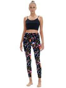 Women's High Waisted, Tummy-controlling, Non-see-through Yoga Pants With Pockets, Suitable For Fitness, Exercise And Running (Pattern: Inkjet, size: X-Large)