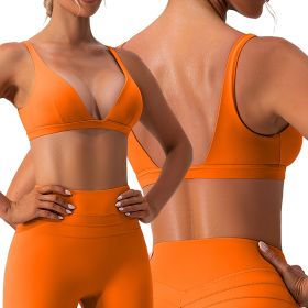 Women's Deep V-Neck Padded Sports Bra with Removable Pads for Yoga, Gym & Running (Color: Orange, size: S)