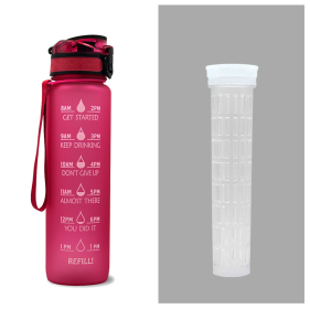 1L Tritan Water Bottle With Time Marker Bounce Cover Motivational Water Bottle Cycling Leakproof Cup For Sports Fitness Bottles (Specification: Red set/1L)
