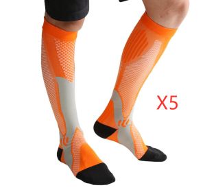 Compression Socks For Men&Women Best Graduated Athletic Fit For Running Flight Travel Boost Stamina Circulation&Recovery Socks (Color: Orange 5PC, size: L XL)