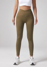 V-waist Yoga Elastic Tight Pants, Women's Peach Hip Lifting Running Speed Drying Yoga Pants, Workwear Pocket Button Pants (Color: Army Green, size: small)