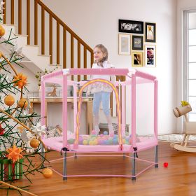 55   Toddlers Trampoline With Safety Enclosure Net And Balls, Indoor Outdoor Mini Trampoline For Kids (Specification: Pink)