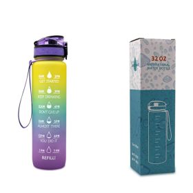 1L Tritan Water Bottle With Time Marker Bounce Cover Motivational Water Bottle Cycling Leakproof Cup For Sports Fitness Bottles (Specification: Purple blue gradient with box/1L)