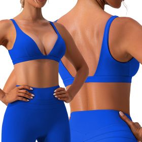 Women's Deep V-Neck Padded Sports Bra with Removable Pads for Yoga, Gym & Running (Color: Blue, size: S)