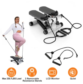 Exercise Stepper for Women Mini Fitness Stepper with 2 Resistance Bands LCD Monitor Max 330.7LBS Load Stair Stepper Quiet Stepper (Specification: Grey)