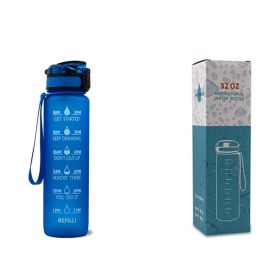 1L Tritan Water Bottle With Time Marker Bounce Cover Motivational Water Bottle Cycling Leakproof Cup For Sports Fitness Bottles (Specification: Blue with box/1L)