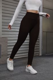 Autumn And Winter Women's Velvet Lift Hip Tight Pants With Elastic High Waist Sports Tight Pants (Color: Coffee, size: X-Large)