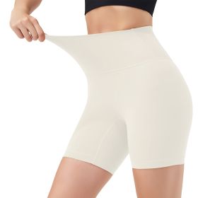 Women's High Waist Biker Shorts with 6.3-Inch Inseam for Yoga, Running & Workouts (Color: Ivory, size: S)