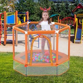 55   Toddlers Trampoline With Safety Enclosure Net And Balls, Indoor Outdoor Mini Trampoline For Kids (Specification: Orange)