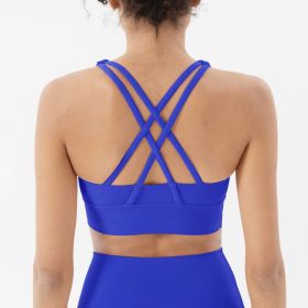 Nylon Top Women Bra Sexy Top Woman Breathable Underwear Women Fitness Yoga Sports Bra For Women Gym 22 Colors (Color: Electric Blue, size: M)