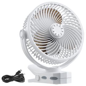 Portable Clip Fan, Rechargeable Clip On Fan, USB Port with 3 Speeds & Circulation Mode, Strong Airflow Sturdy Clamp, Long Runtime for Desk, Golf Cart (Size & Quantity: 8 inch & 1 Pc, Color: White)