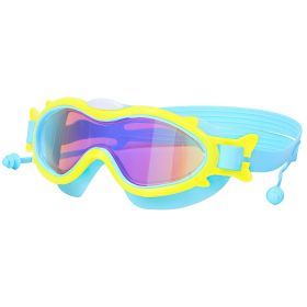 Kids Swim Goggles With Ear Plugs UV Protection Anti-Fog Leak Proof Wide View Pool Swimming Goggles For Youth Boys Girls Aged 3-16 Years Old Summer Bea (Color: Blue_Yellow)