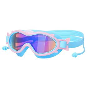 Kids Swim Goggles With Ear Plugs UV Protection Anti-Fog Leak Proof Wide View Pool Swimming Goggles For Youth Boys Girls Aged 3-16 Years Old Summer Bea (Color: Blue_Pink)