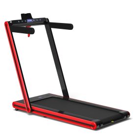 2-in-1 Folding Walking Pad Treadmill with Dual LED Display (Color: Red)