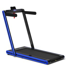 2-in-1 Folding Walking Pad Treadmill with Dual LED Display (Color: Navy)