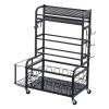 Yoga Mat Storage Rack, Home Gym Workout Equipment Organizer, Powder Coated Finish Steel Yoga Mat Holder with Hooks & Wheels, Weight Rack for Dumbbell