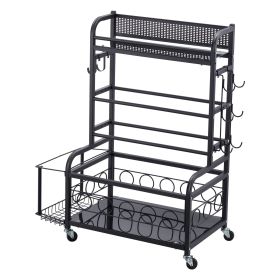 Yoga Mat Storage Rack, Home Gym Workout Equipment Organizer, Powder Coated Finish Steel Yoga Mat Holder with Hooks & Wheels, Weight Rack for Dumbbell (Size - Length: 31.3 inch)
