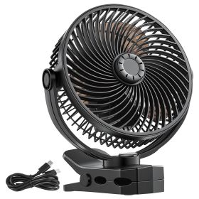 Portable Clip Fan, Rechargeable Clip On Fan, USB Port with 3 Speeds & Circulation Mode, Strong Airflow Sturdy Clamp, Long Runtime for Desk, Golf Cart (Size & Quantity: 8 inch & 1 Pc, Color: Black)