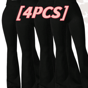 4pcs High-Waisted Flare Sharkskin Leggings â€“ Slim Fit, Lightweight & Sculpting Yoga Pants (Color: Four-day striped black, size: XL)