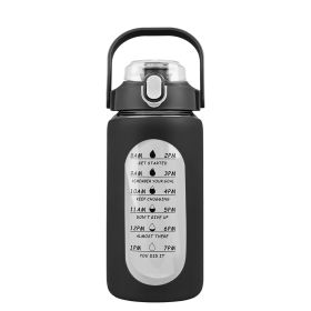 64Oz Glass Water Bottle Sports Water Bottle Motivational Water Bottle Water Intake Tracker Bottle with Straw Time Marker Silicone Sleeve Handle for Gy (Color: Black, size: 32oz)