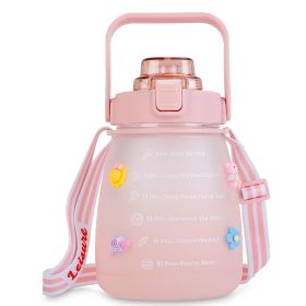 Kawaii Water Bottle with Straw 37.2oz Large Capacity Portable Sports Bottle with Cute Three-Dimensional Stickers (Color: Pink, size: One size)