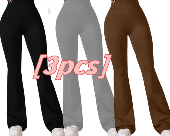 3pcs High-Waisted Flare Sharkskin Leggings â€“ Slim Fit, Lightweight & Sculpting Yoga Pants (Color: A set of three colors, size: L)